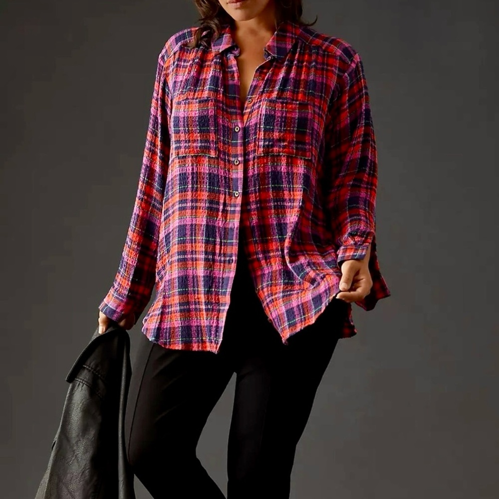 Anthropologie Pilcro Relaxed Plaid Buttondown Flannel Shirt size M
